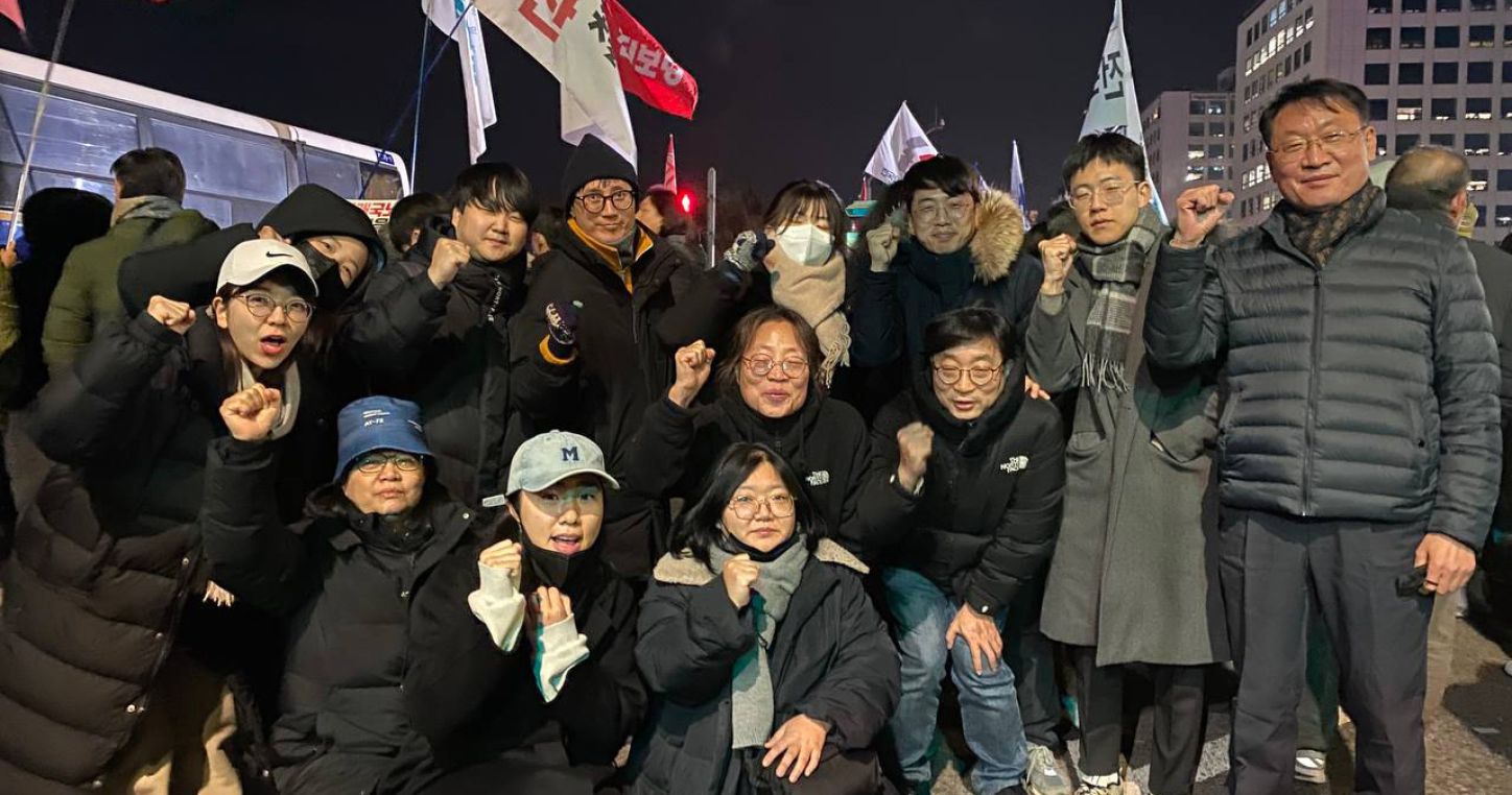 KTU members demonstrating in front of the National Parliament in Seoul, South Korea, on 3 December 2024